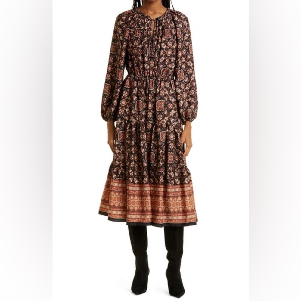 ANDREA FLORAL PRINT LONG SLEEVE MIDI DRESS IN BLACK MULTI - Picture 3 of 8